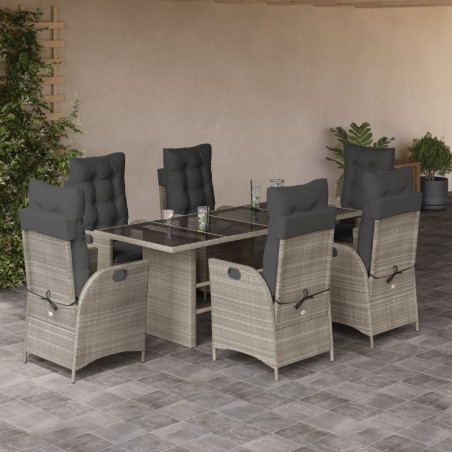 vidaXL Set comedor jardín 7 pzas y cojines ratán sintético gris claro