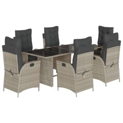 vidaXL Set comedor jardín 7 pzas y cojines ratán sintético gris claro