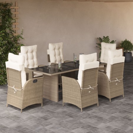 vidaXL Set comedor de jardín 7 pzas con cojines ratán sintético beige
