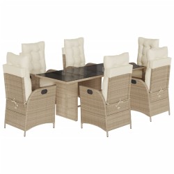 vidaXL Set comedor de jardín 7 pzas con cojines ratán sintético beige