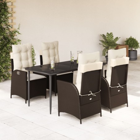 vidaXL Set comedor de jardín 5 piezas y cojines ratán sintético marrón