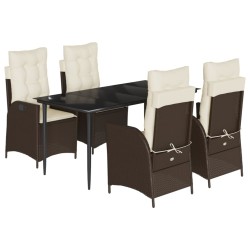 vidaXL Set comedor de jardín 5 piezas y cojines ratán sintético marrón