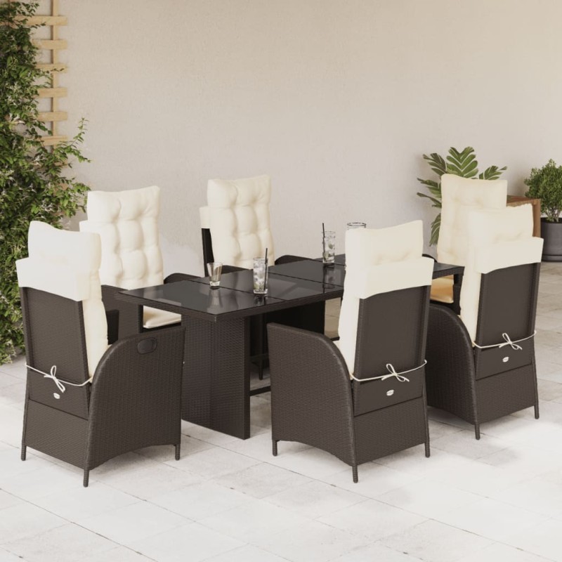 vidaXL Set comedor de jardín 7 pzas con cojines ratán sintético marrón vidaXL Set comedor de jardín 7 pzas con cojines ratán sintético marrón