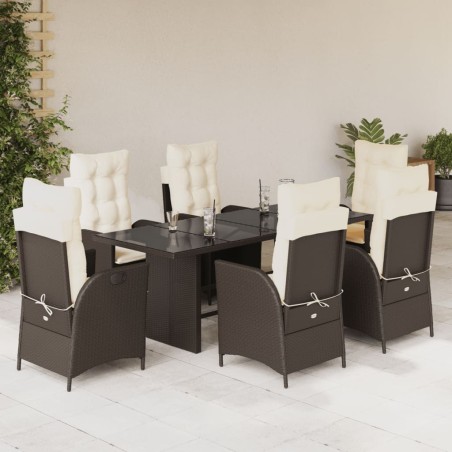 vidaXL Set comedor de jardín 7 pzas con cojines ratán sintético marrón