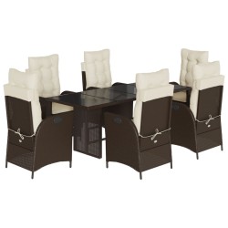 vidaXL Set comedor de jardín 7 pzas con cojines ratán sintético marrón