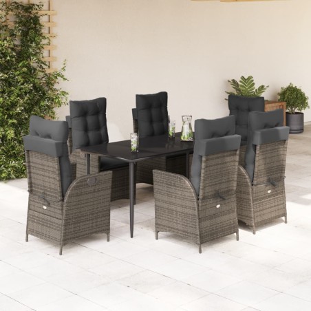 vidaXL Set comedor jardín 7 pzas y cojines ratán sintético gris
