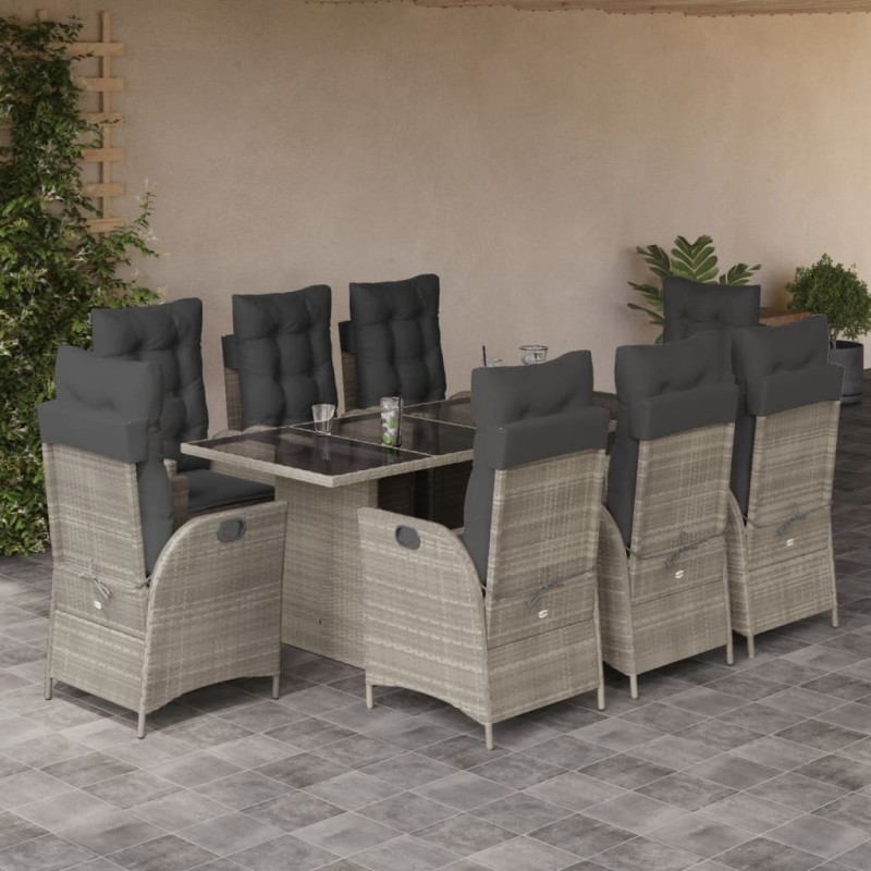 vidaXL Set comedor de jardín 9 pzas cojines ratán sintético gris claro vidaXL Set comedor de jardín 9 pzas cojines ratán sintético gris claro