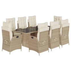 vidaXL Set comedor de jardín 9 pzas con cojines ratán sintético beige