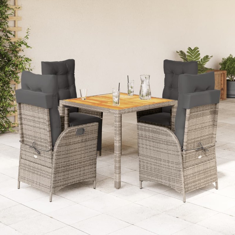 vidaXL Set comedor de jardín 5 piezas con cojines ratán sintético gris vidaXL Set comedor de jardín 5 piezas con cojines ratán sintético gris