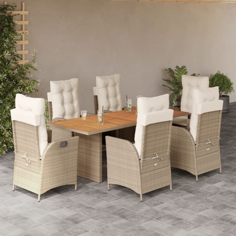 vidaXL Set comedor de jardín 7 pzas con cojines ratán sintético beige vidaXL Set comedor de jardín 7 pzas con cojines ratán sintético beige