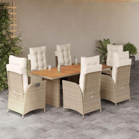 vidaXL Set comedor de jardín 7 pzas con cojines ratán sintético beige