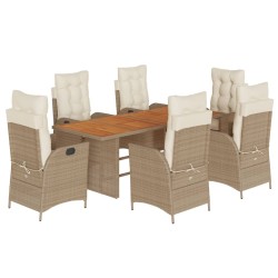 vidaXL Set comedor de jardín 7 pzas con cojines ratán sintético beige