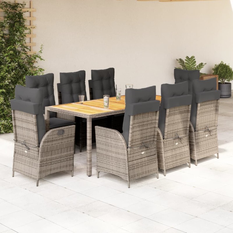 vidaXL Set comedor jardín 9 pzas y cojines ratán sintético gris vidaXL Set comedor jardín 9 pzas y cojines ratán sintético gris
