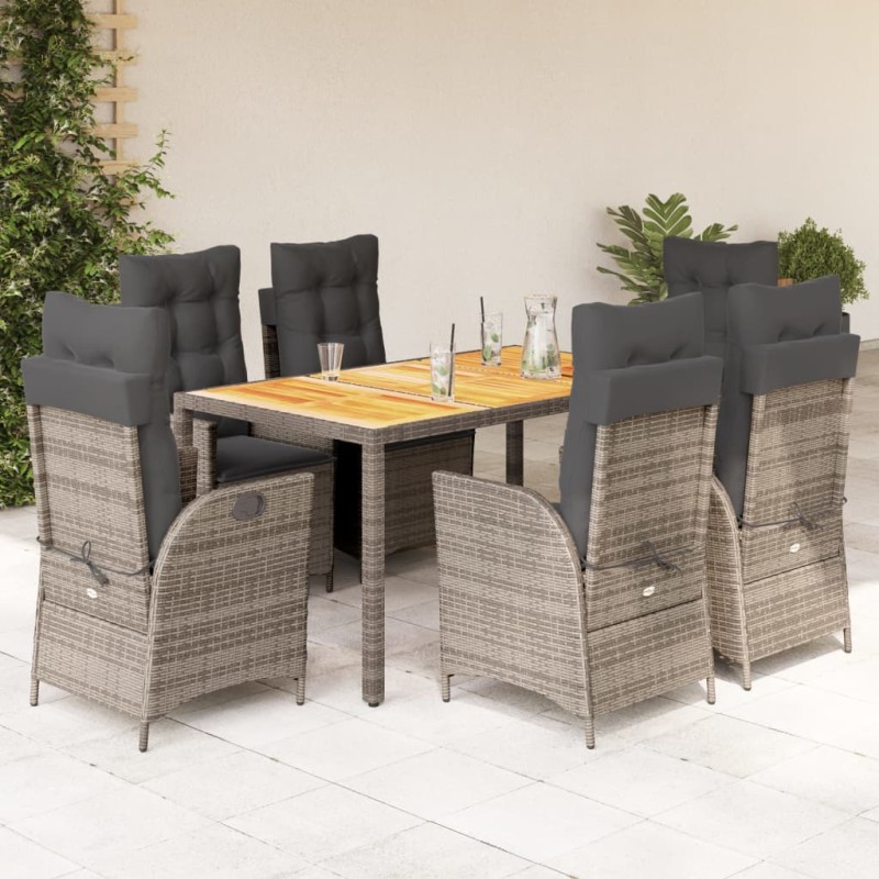 vidaXL Set comedor jardín 7 pzas y cojines ratán sintético gris vidaXL Set comedor jardín 7 pzas y cojines ratán sintético gris