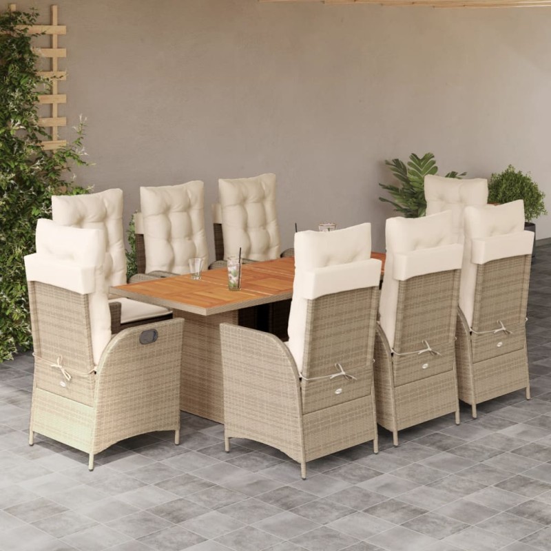 vidaXL Set comedor de jardín 9 pzas con cojines ratán sintético beige vidaXL Set comedor de jardín 9 pzas con cojines ratán sintético beige