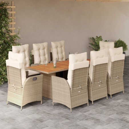 vidaXL Set comedor de jardín 9 pzas con cojines ratán sintético beige