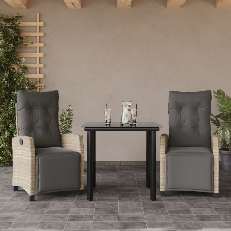 vidaXL Set comedor de jardín 3 pzas cojines ratán sintético gris claro vidaXL Set comedor de jardín 3 pzas cojines ratán sintético gris claro