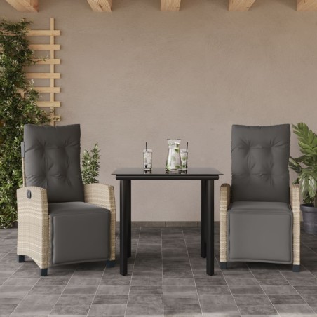 vidaXL Set comedor de jardín 3 pzas cojines ratán sintético gris claro