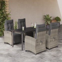 vidaXL Set comedor de jardín 5 pzas cojines ratán sintético gris claro