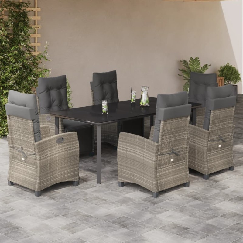 vidaXL Set comedor jardín 7 pzas y cojines ratán sintético gris claro vidaXL Set comedor jardín 7 pzas y cojines ratán sintético gris claro