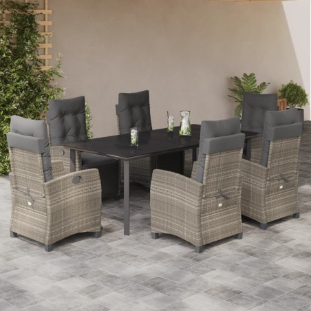 vidaXL Set comedor jardín 7 pzas y cojines ratán sintético gris claro