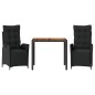 vidaXL Set comedor de jardín 3 pzas con cojines ratán sintético negro