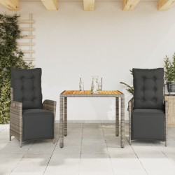 vidaXL Set comedor de jardín 3 piezas con cojines ratán sintético gris