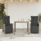 vidaXL Set comedor de jardín 3 piezas con cojines ratán sintético gris