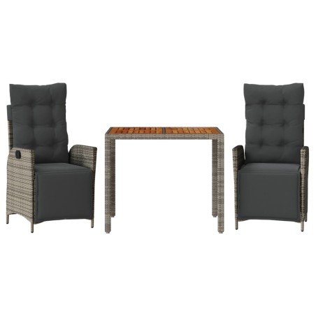 vidaXL Set comedor de jardín 3 piezas con cojines ratán sintético gris