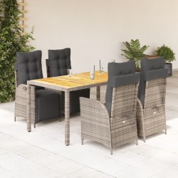 vidaXL Set comedor de jardín 5 piezas con cojines ratán sintético gris