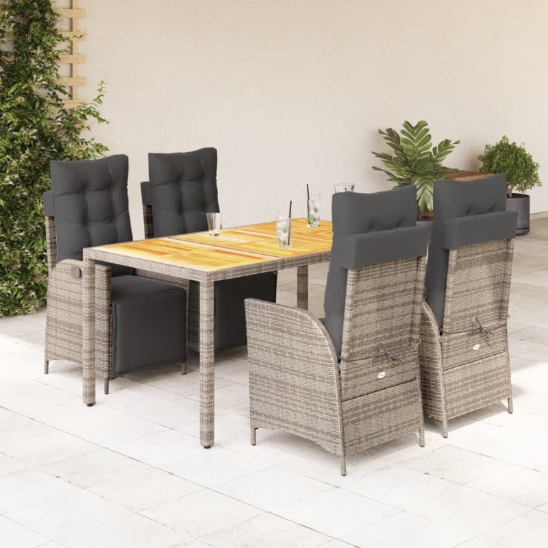 vidaXL Set comedor de jardín 5 piezas con cojines ratán sintético gris vidaXL Set comedor de jardín 5 piezas con cojines ratán sintético gris