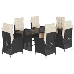 vidaXL Set de comedor de jardín 7 pzas y cojines ratán sintético negro