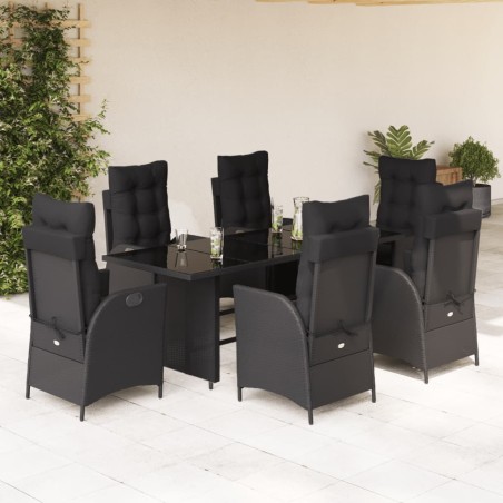 vidaXL Set de comedor de jardín 7 pzas y cojines ratán sintético negro