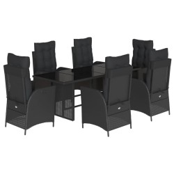 vidaXL Set de comedor de jardín 7 pzas y cojines ratán sintético negro