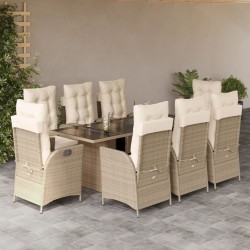 vidaXL Set comedor de jardín 9 pzas con cojines ratán sintético beige