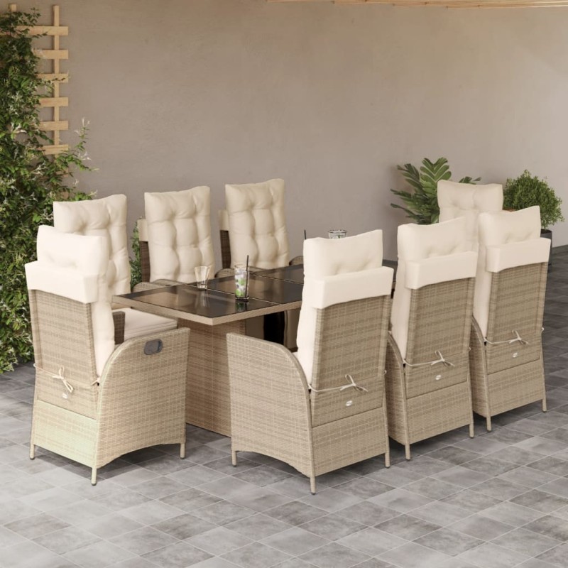 vidaXL Set comedor de jardín 9 pzas con cojines ratán sintético beige vidaXL Set comedor de jardín 9 pzas con cojines ratán sintético beige