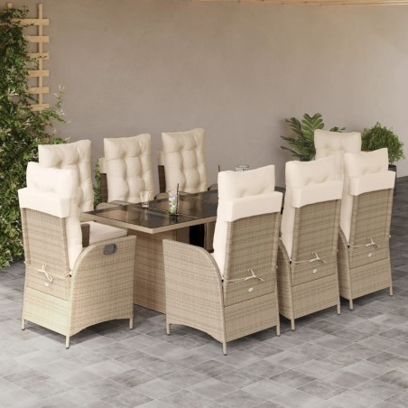 vidaXL Set comedor de jardín 9 pzas con cojines ratán sintético beige