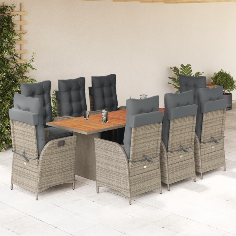 vidaXL Set comedor jardín 9 pzas y cojines ratán sintético gris vidaXL Set comedor jardín 9 pzas y cojines ratán sintético gris