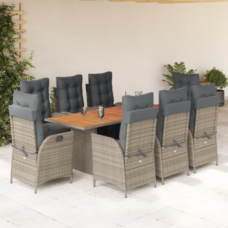 vidaXL Set comedor jardín 9 pzas y cojines ratán sintético gris