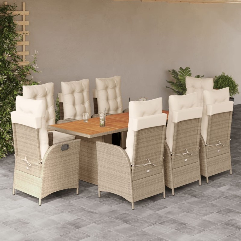vidaXL Set comedor de jardín 9 pzas con cojines ratán sintético beige vidaXL Set comedor de jardín 9 pzas con cojines ratán sintético beige