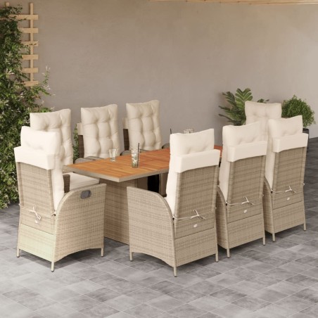 vidaXL Set comedor de jardín 9 pzas con cojines ratán sintético beige