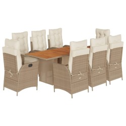 vidaXL Set comedor de jardín 9 pzas con cojines ratán sintético beige