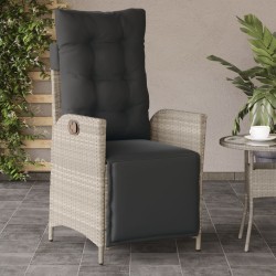 vidaXL Sillón reclinable de jardín con reposapiés ratán PE gris claro