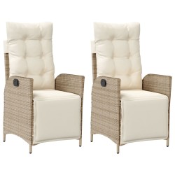 vidaXL Sillones reclinables jardín con reposapiés 2 uds ratán PE beige