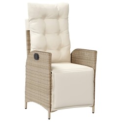 vidaXL Sillón reclinable de jardín con reposapiés ratán PE beige