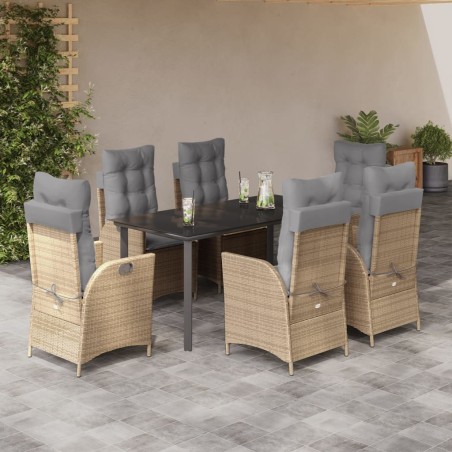 vidaXL Set comedor de jardín 7 pzas con cojines ratán sintético beige
