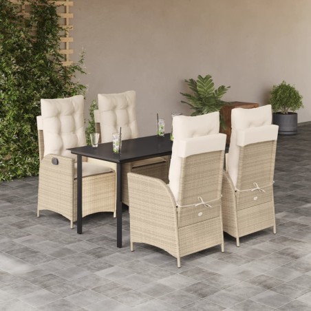 vidaXL Set comedor de jardín 5 pzas con cojines ratán sintético beige