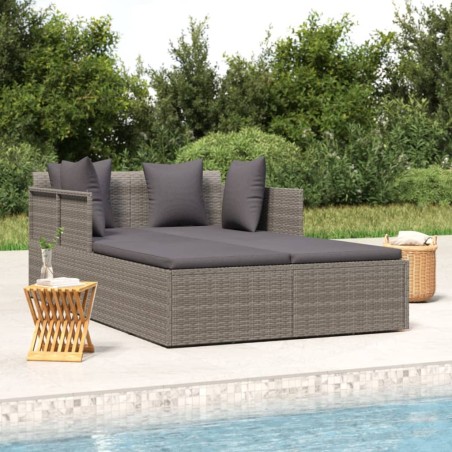 vidaXL Tumbona con cojines ratán sintético gris 182x118x63 cm