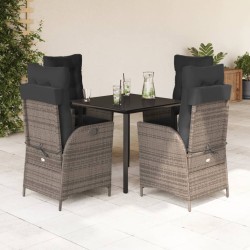 vidaXL Set comedor de jardín 5 piezas con cojines ratán sintético gris