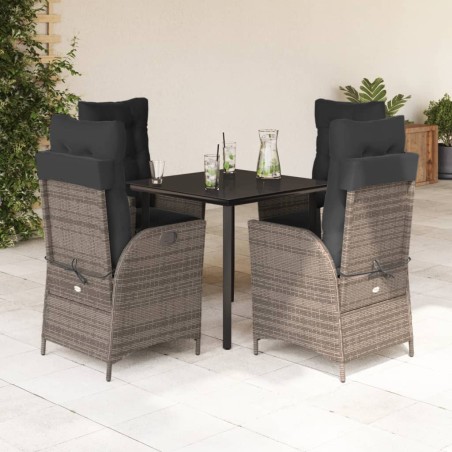vidaXL Set comedor de jardín 5 piezas con cojines ratán sintético gris